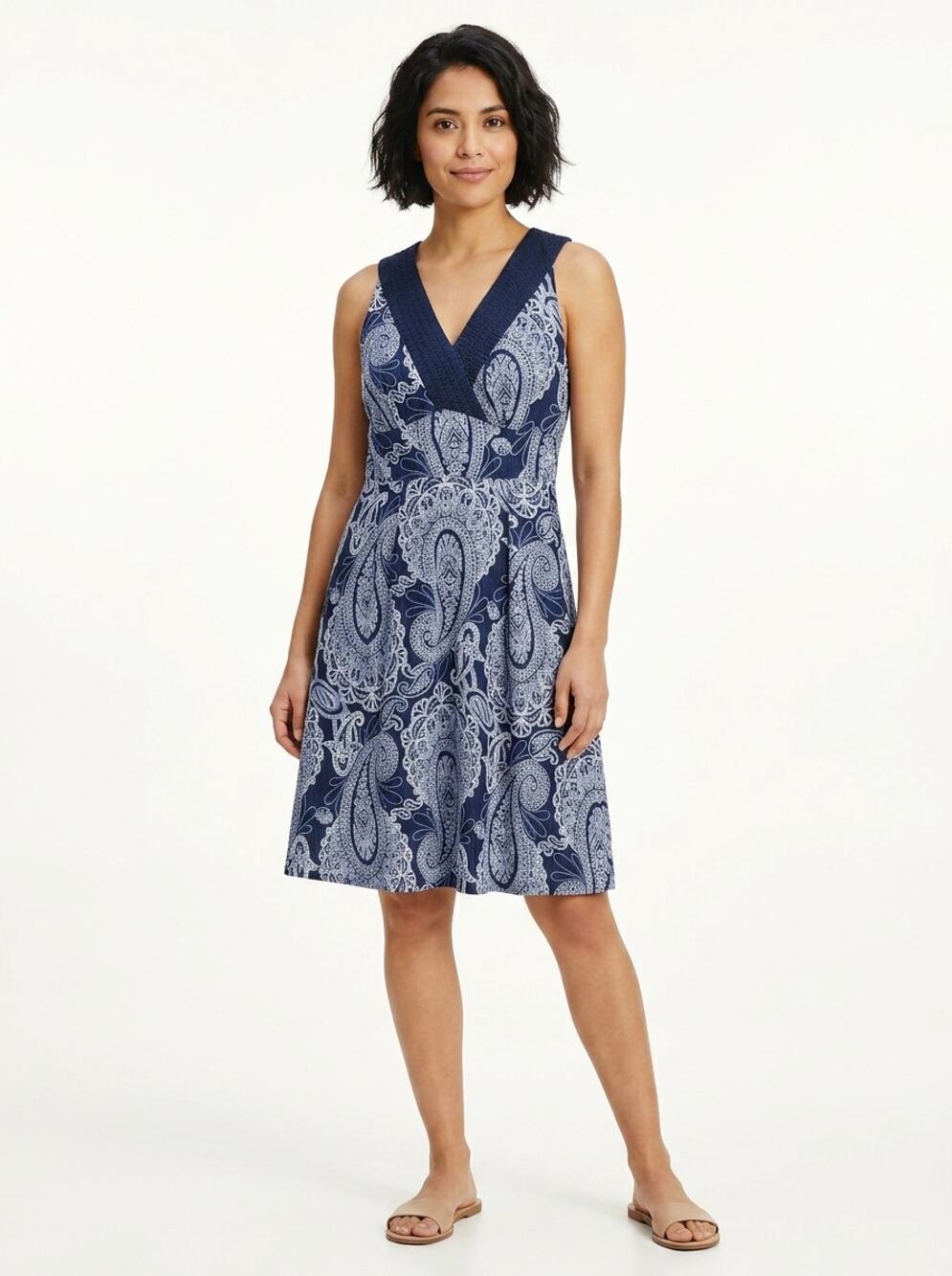 Tommy Hilfiger Navy A-Line Knee Length Lined Paisley Dress Women Size 4